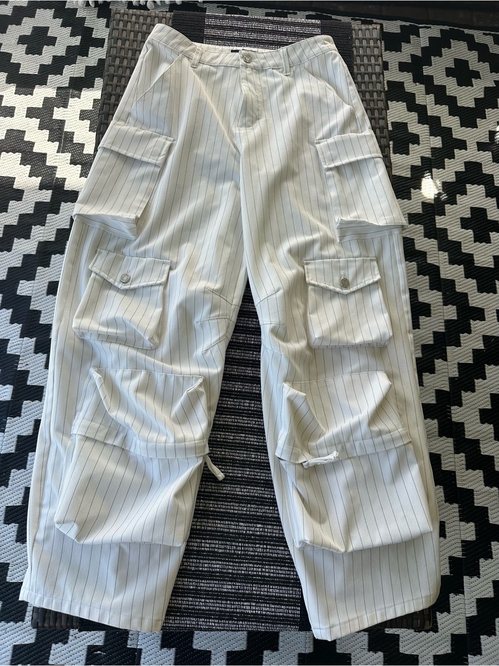 AFRM White Pinstripe Cargo Vest & Wide-Leg Pants Set - Picture 7 of 9